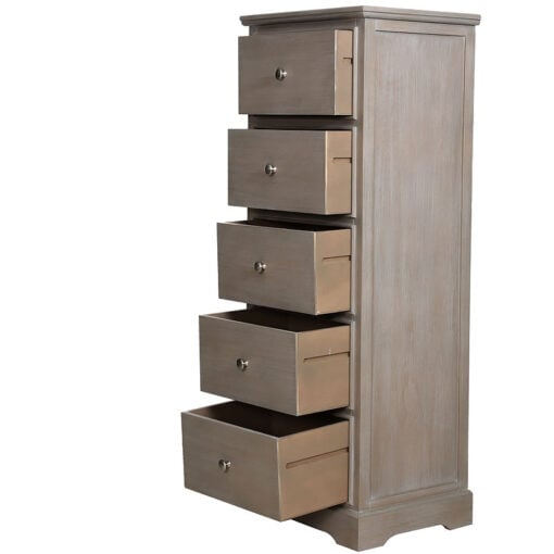 Arabella Taupe Wood 5 Drawer Tallboy Cabinet Chest Of Drawers
