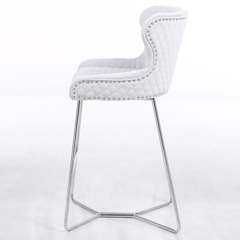 Aubrey Silver Velvet Bar Stool With Studded Detail And Chrome Legs