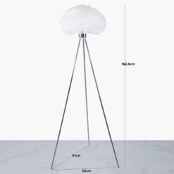 Chrome Tripod Floor Lamp With White Feather Shade