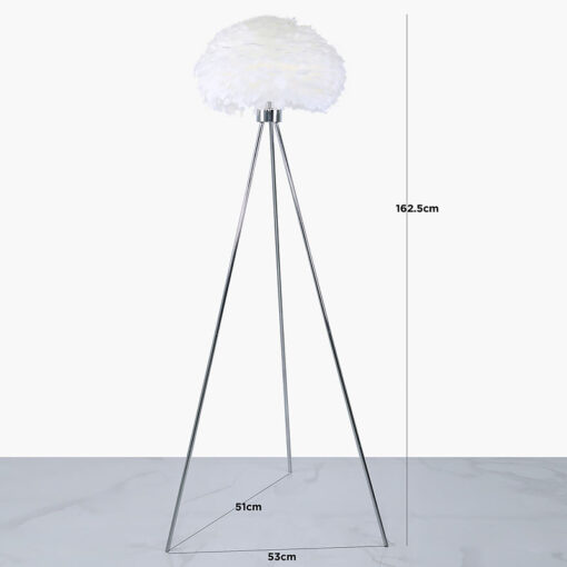 Chrome Tripod Floor Lamp With White Feather Shade