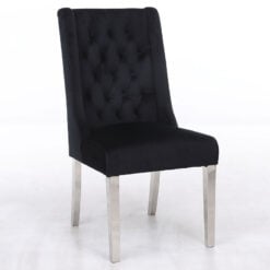 Felicity Black Velvet Dining Chair With Chrome Legs And Ring Knocker