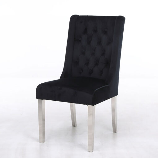 Felicity Black Velvet Dining Chair With Chrome Legs And Ring Knocker
