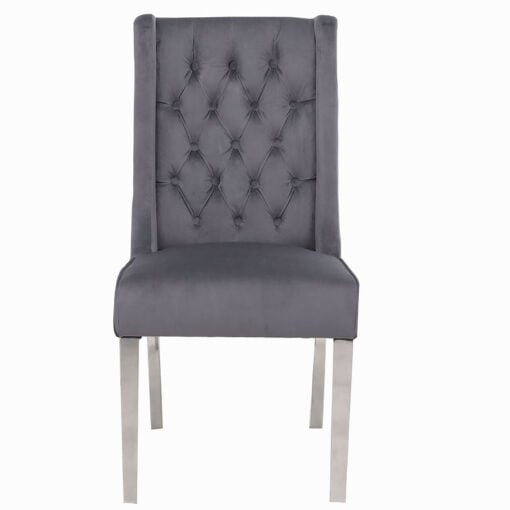 Felicity Grey Velvet Dining Chair With Chrome Legs And Ring Knocker
