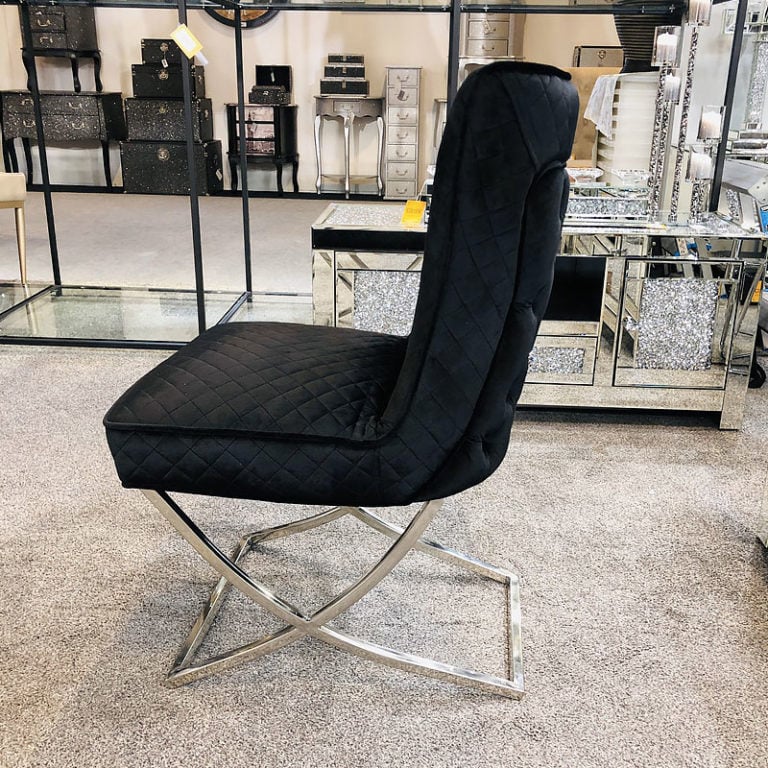 Hepburn Black Velvet Tufted Back Dining Chair With Curved Chrome Legs