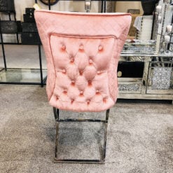 Hepburn Pink Velvet Tufted Back Dining Chair With Curved Chrome Legs