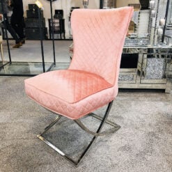 Hepburn Pink Velvet Tufted Back Dining Chair With Curved Chrome Legs