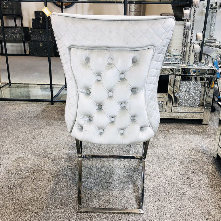 Camilla Silver Velvet And Chrome Dining Chair With Lion ...