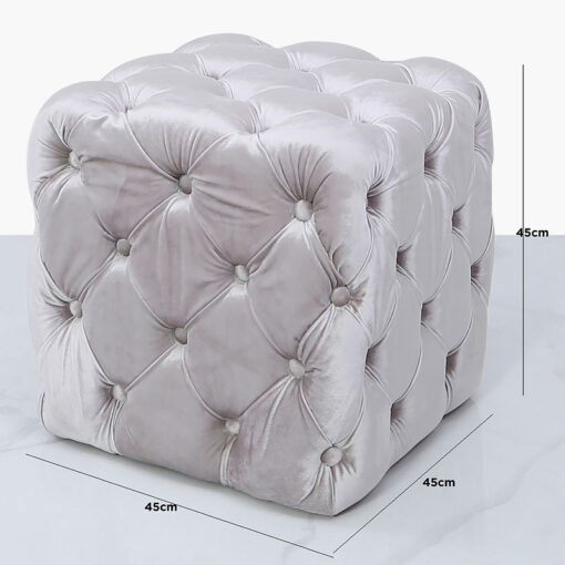 Soft Pink Velvet Deeply Padded Stool Ottoman With Tufted Buttons