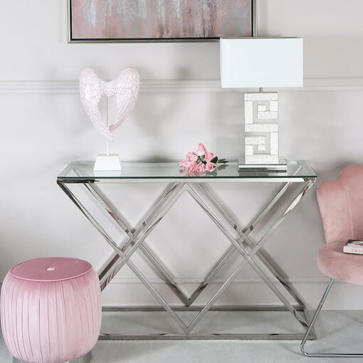 Antoinette Stainless Steel And Glass Console Table Hallway Table