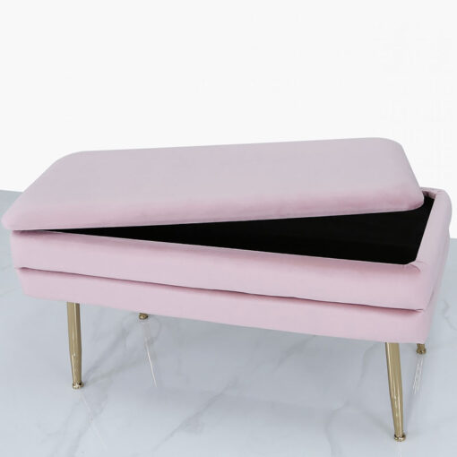 Blush Pink Velvet And Gold Metal Storage Ottoman Bench