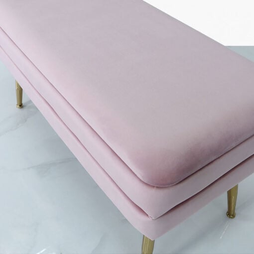 Blush Pink Velvet And Gold Metal Storage Ottoman Bench