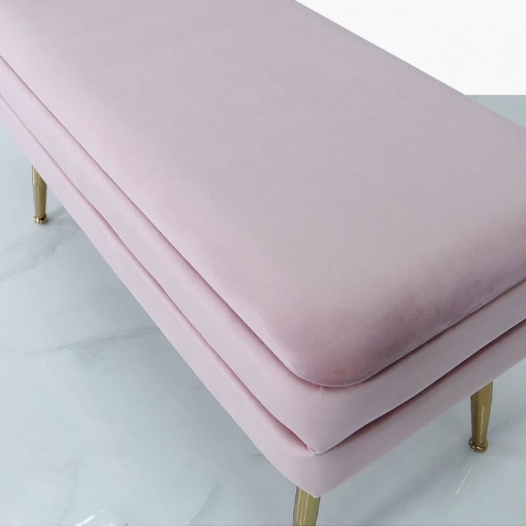 Blush Pink Velvet And Gold Metal Storage Ottoman Bench Picture