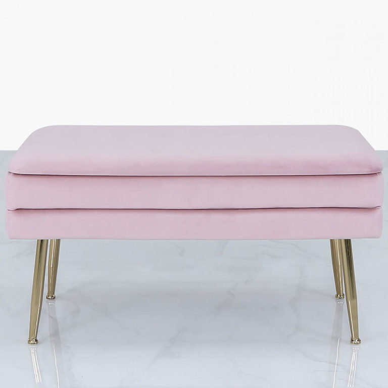 Blush Pink Velvet And Gold Metal Storage Ottoman Bench Picture