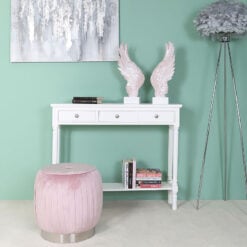 Blush Pink Velvet And Stainless Steel Round Footstool Ottoman