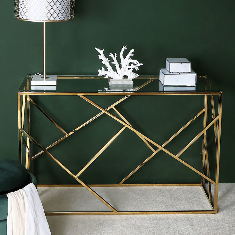 Plaza Gold Contemporary Clear Glass Console Display Table Picture