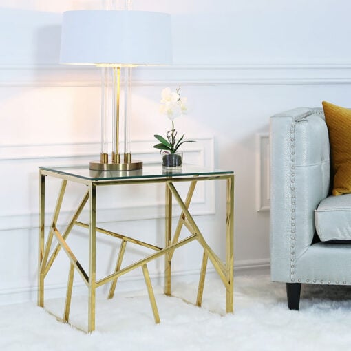 Claudette Gold Metal And Glass End Side Table