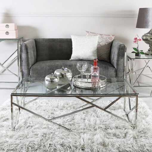 Claudette Stainless Steel And Glass Coffee Table