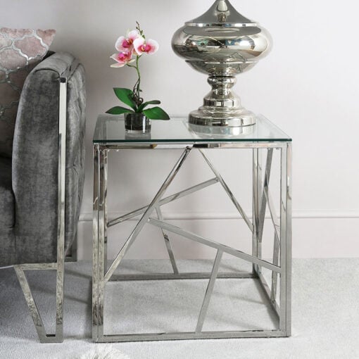Claudette Stainless Steel And Glass End Side Table