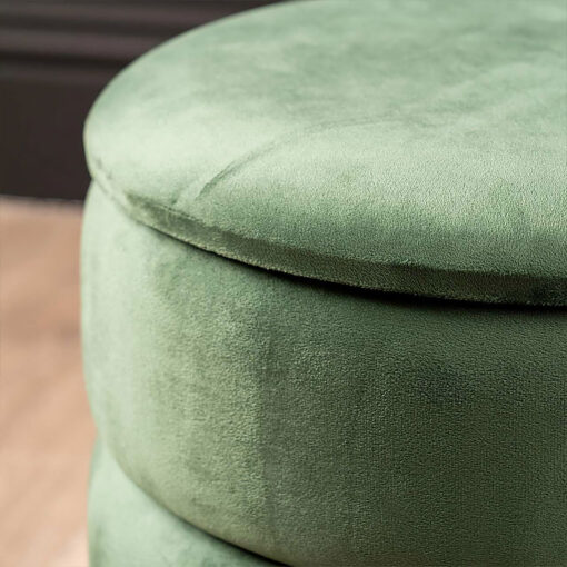 Forest Green Velvet And Gold Metal Round Storage Ottoman Stool