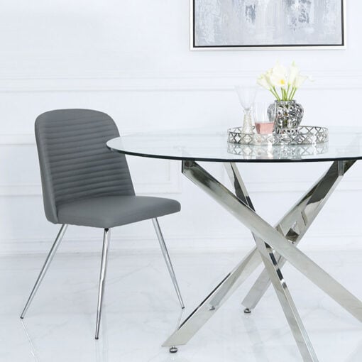 Grey Faux Leather Dining Chair With Chrome Legs
