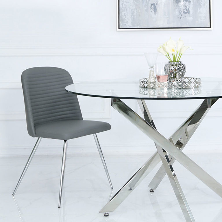 Grey Faux Leather Dining Chair With Chrome Legs | Picture Perfect Home