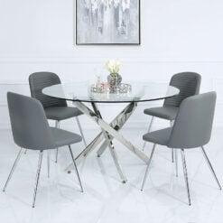 Grey Faux Leather Dining Chair With, Grey Real Leather Dining Room Chairs With Chrome Legs