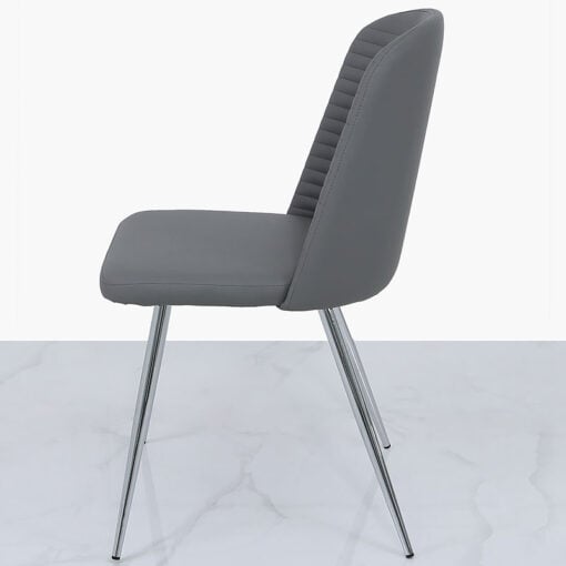 Grey Faux Leather Dining Chair With Chrome Legs