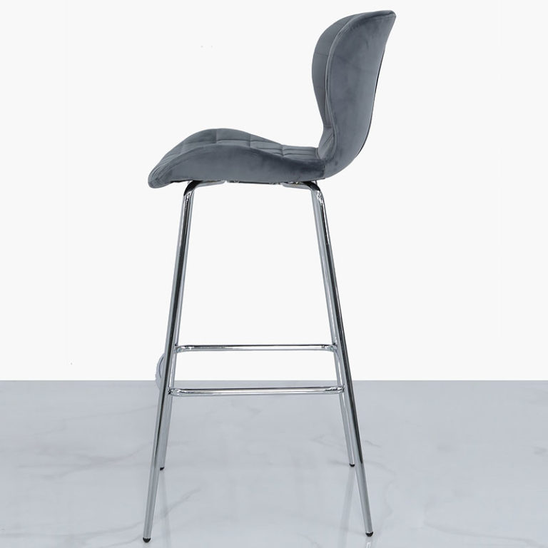 Grey Velvet And Chrome Curve Bar Kitchen Stool Picture Perfect Home