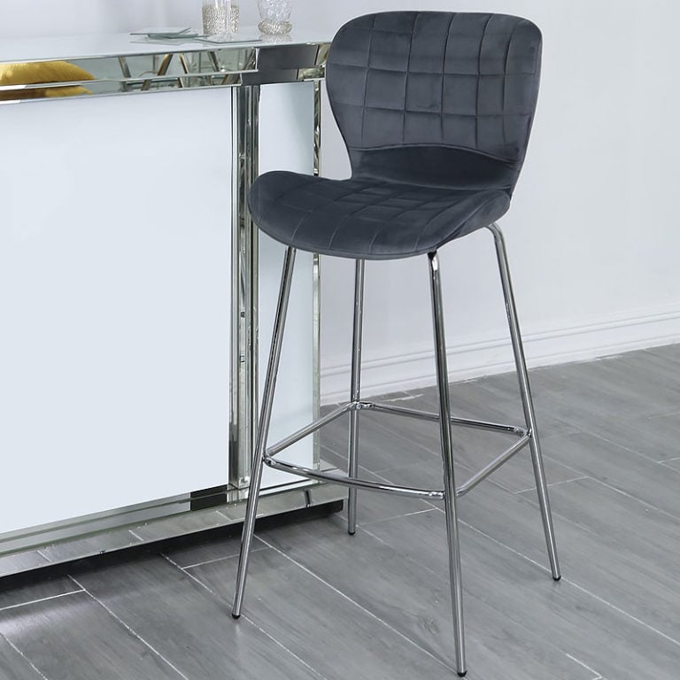 Grey Velvet And Chrome Curve Bar Kitchen Stool Picture Perfect Home