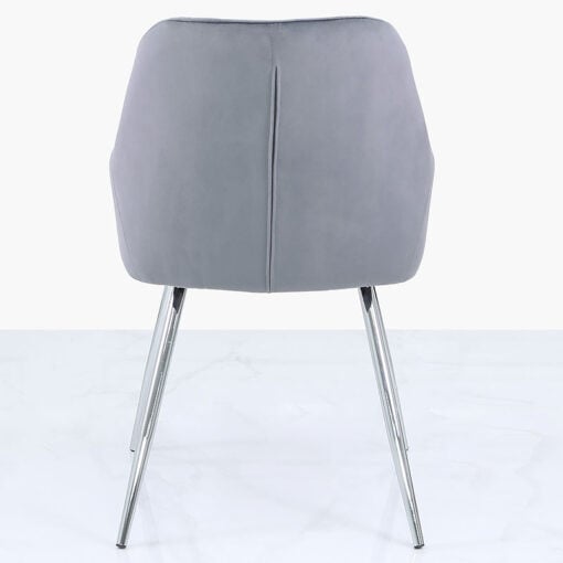 Grey Velvet And Chrome Dining Chair With Tufted Buttons