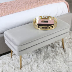 Grey Velvet And Gold Metal Storage Ottoman Bench