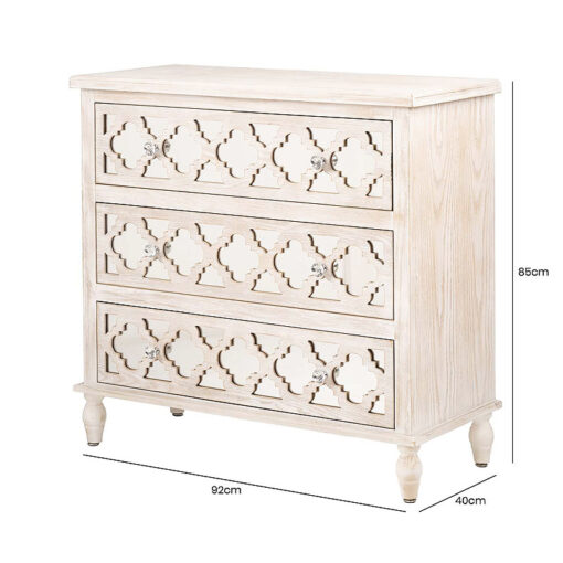 Hampton Mirrored 3 Drawer Chest Of Drawers Sideboard