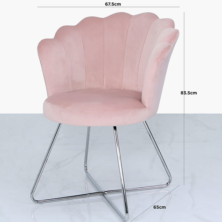 Light Pink Velvet Shell Back Dining Chair Armchair With Chrome Legs ...