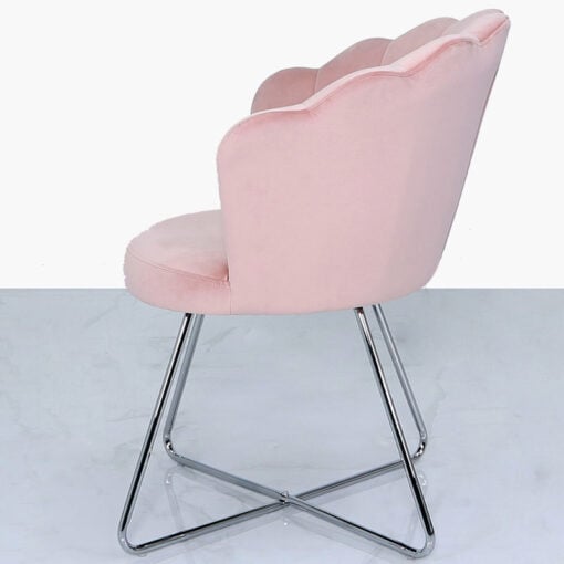 Light Pink Velvet Shell Back Dining Chair Armchair With Chrome Legs