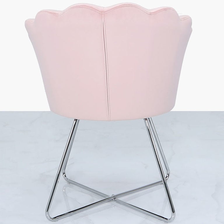 Light Pink Velvet Shell Back Dining Chair Armchair With Chrome Legs