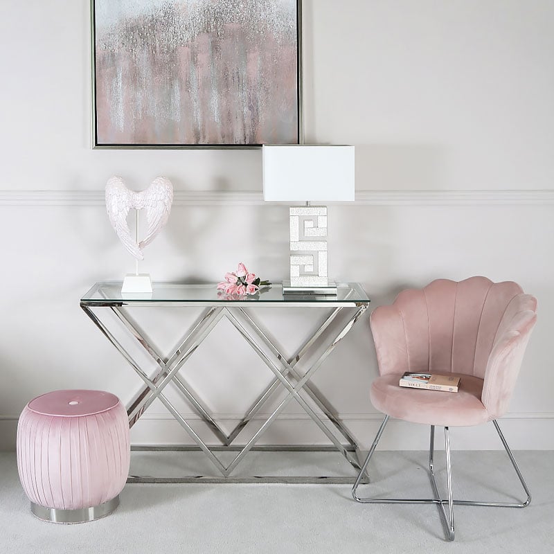 Pink Dressing Table Chair With Silver Legs