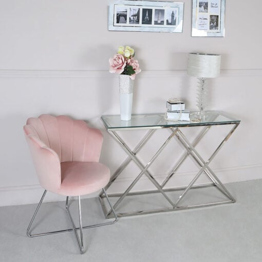 Light Pink Velvet Shell Back Dining Chair Armchair With Chrome Legs
