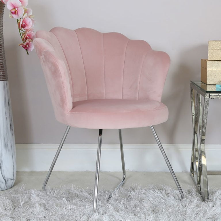 Light Pink Velvet Shell Back Dining Chair Armchair With Chrome Legs ...