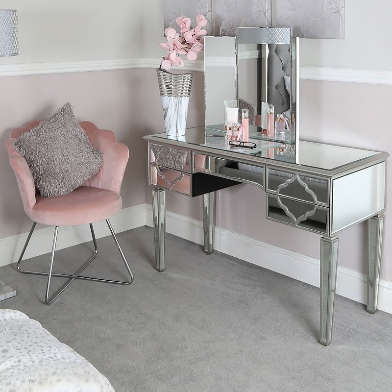 Dining Chair Armchair With Chrome Legs, Pale Pink Dining Room Chairs