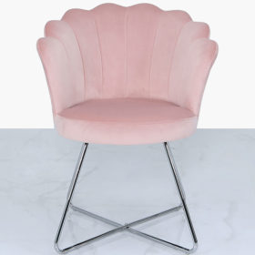 Light Pink Velvet Shell Back Dining Chair Armchair With Chrome Legs ...