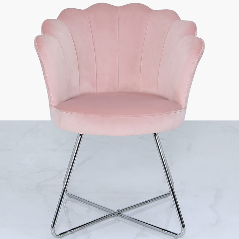 Light Pink Velvet Shell Back Dining Chair Armchair With Chrome Legs