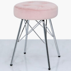 Light Pink Velvet Tufted Stool Footstool With Chrome Legs
