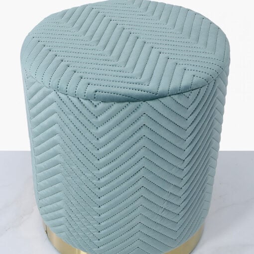 Mint Green Patterned Velvet And Gold Metal Round Footstool Ottoman