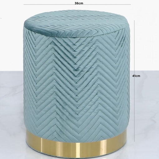 Mint Green Patterned Velvet And Gold Metal Round Footstool Ottoman