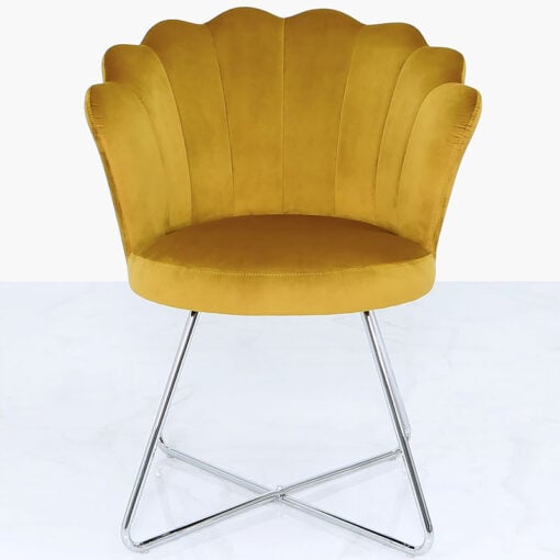 Mustard Yellow Velvet Shell Back Dining Chair With Chrome Legs