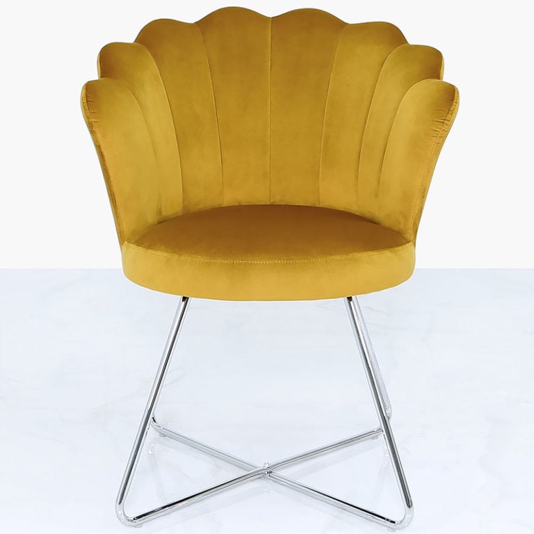 Mustard Yellow Velvet Shell Back Dining Chair With Chrome