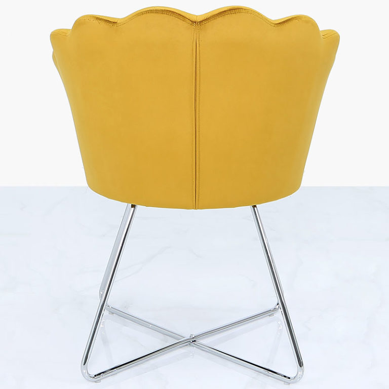 Mustard Yellow Velvet Shell Back Dining Chair With Chrome Legs