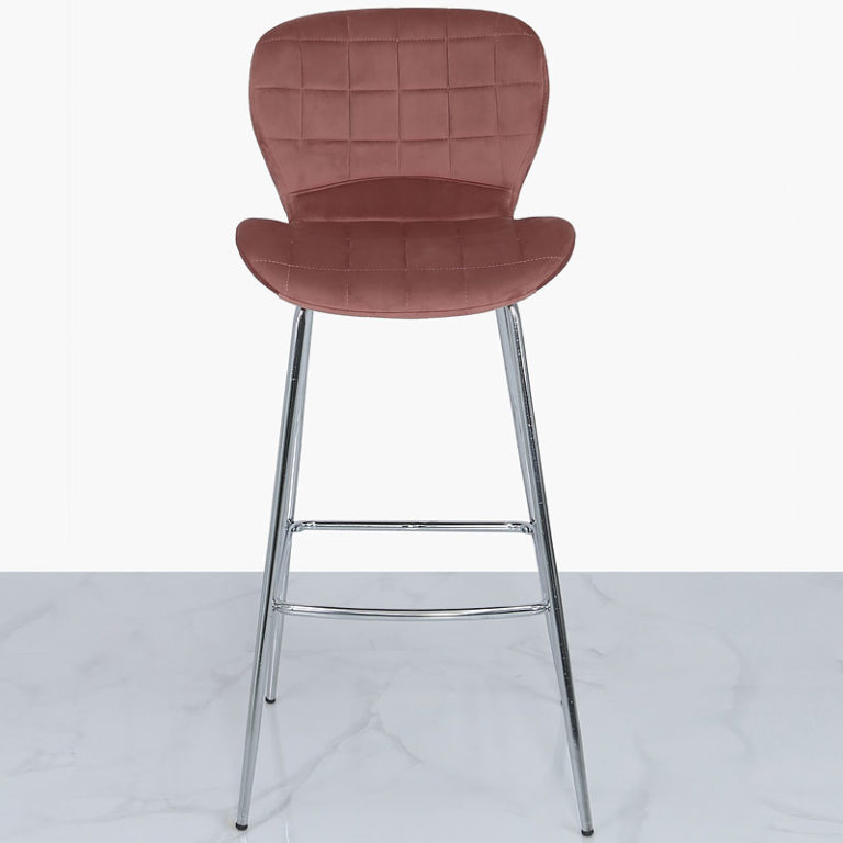 Set Of 2 Rose Pink Velvet And Chrome Curve Bar Kitchen Stools Picture Perfect Home