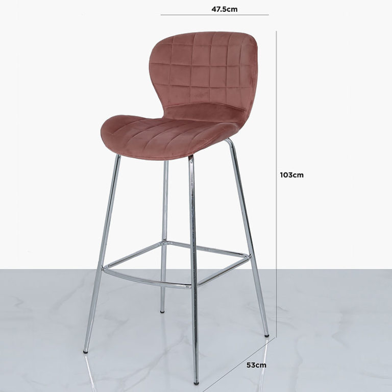 Set Of 2 Rose Pink Velvet And Chrome Curve Bar Kitchen Stools Picture