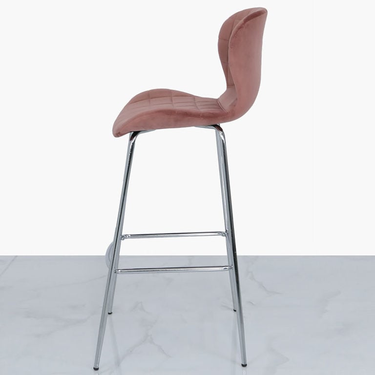 Set Of 2 Rose Pink Velvet And Chrome Curve Bar Kitchen Stools Picture Perfect Home